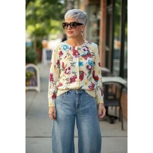 Butter Yellow Notations Flowers &‎ Butterflies Beaded Cardigan PM Twee Floral